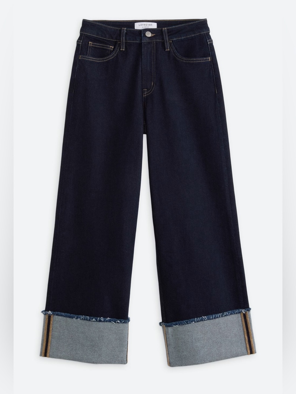 LOVERVET Super High Rise Slim Wide Leg Jean with Cuff Details, Blue Tint